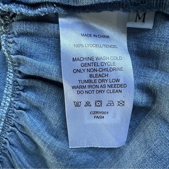 Quince Chambray TENCEL Tiered Long Sleeve Mini Dress Blue Medium - Picture 9 of 13